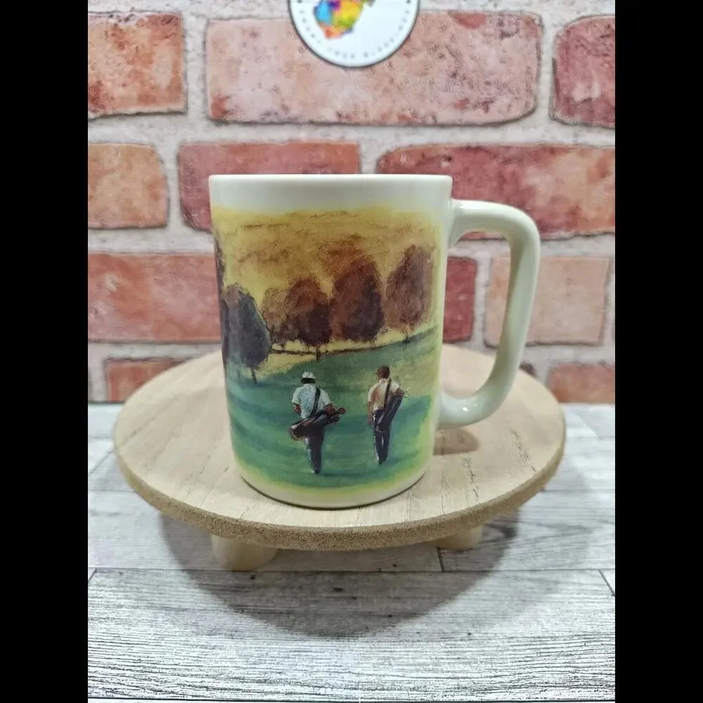 Otagiri Figi Graphics Golf Mug Cup Made in Japan Cream Green Brown Vintage